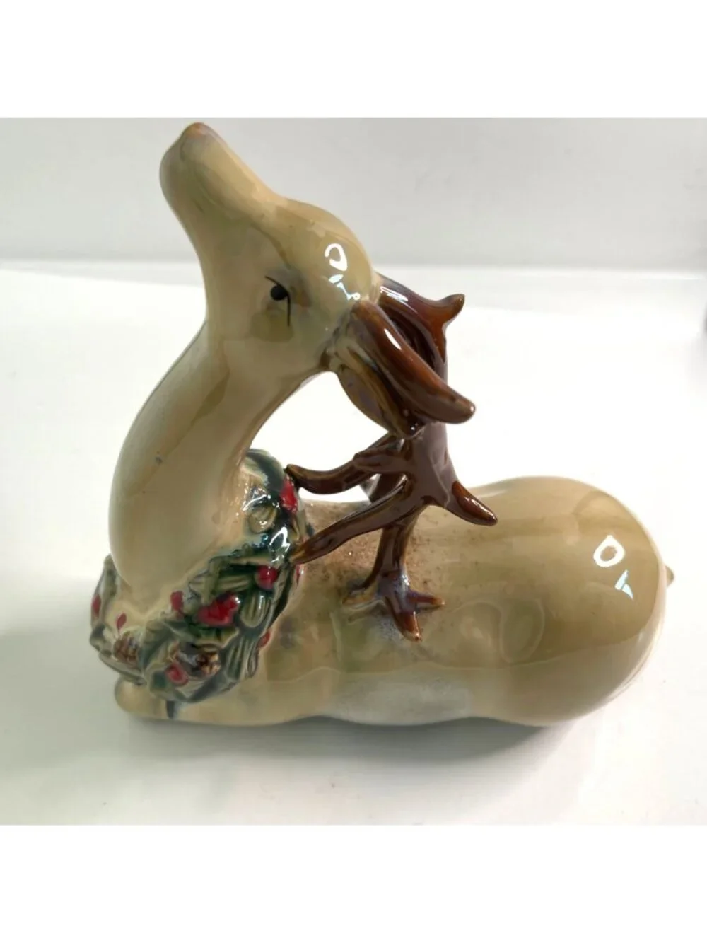 Vintage Ceramic Reindeer Figurines Tii Collection Pristine 2pc Set Resting Deer